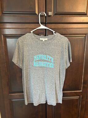 Favorite Daughter Heather Gray Tee with Teal Lettering